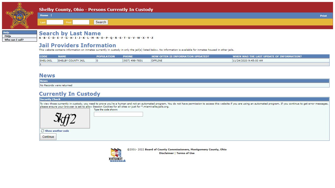 Shelby County, Ohio - Persons Currently In Custody